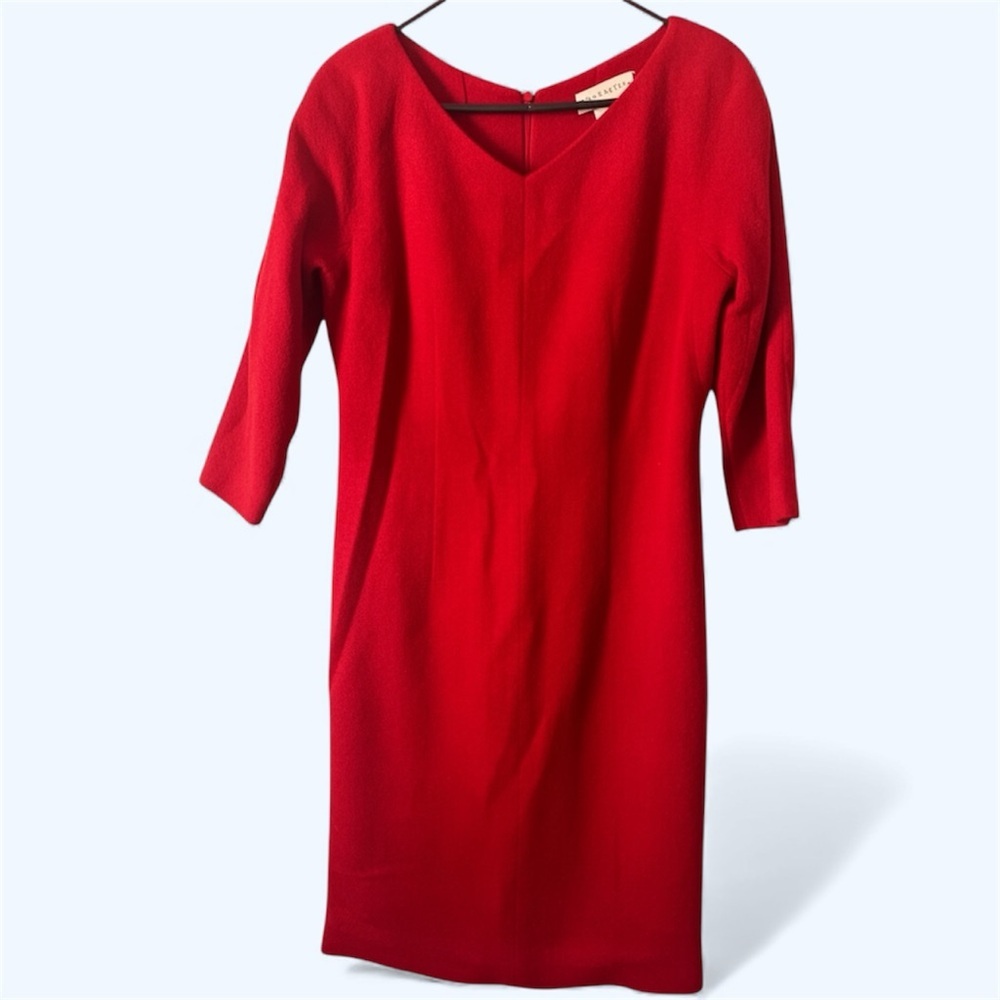 Doncaster Wool Blend Holiday Red Sheath Dress Fully Lined 3/4sleeve Women Sz 10